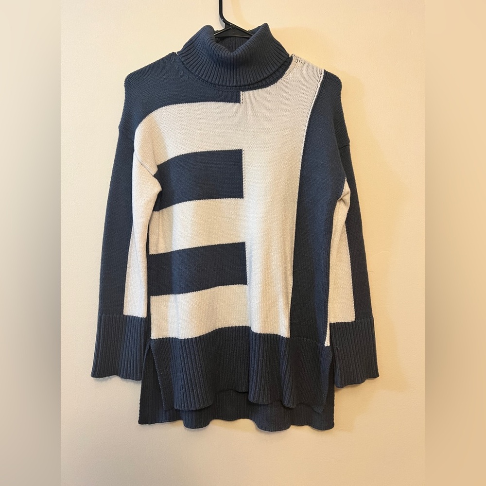 Elegant Navy and Cream Turtleneck Sweater